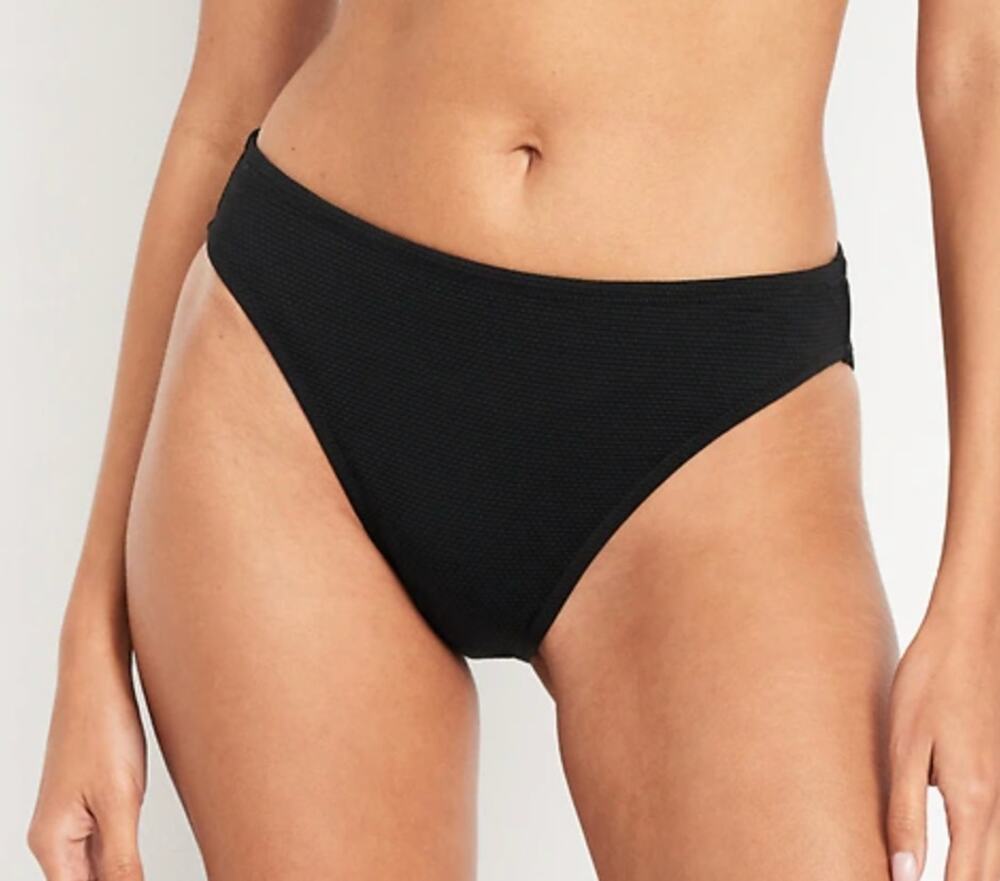 Old Navy Mid-Rise Textured Bikini Swim Bottoms Black Jack Moderate Coverage SZ L
